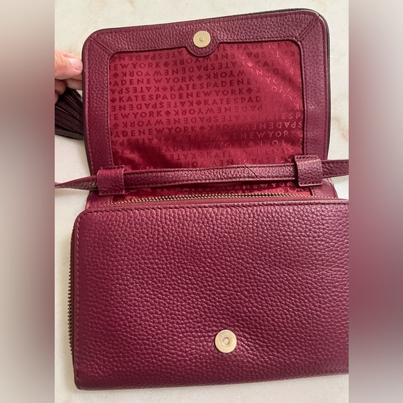 Kate Spade Chester Street Avie Burgundy Leather Crossbody Bag with Tassel Pebble - Picture 3 of 11